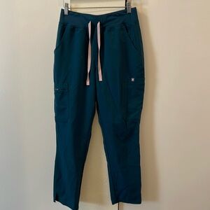 Figs Caribbean Blue Yola High Waisted - Petite Skinny Scrub Pants - M - Petite